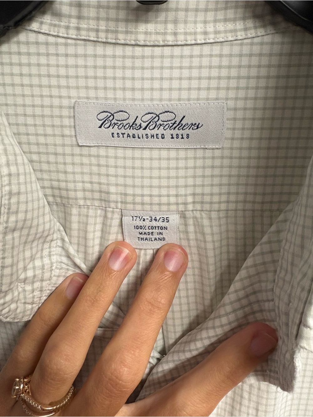 Brooks Brothers 100% Cotton Green/White Checkered Button-Down Shirt Size 17.5 - Picture 2 of 3